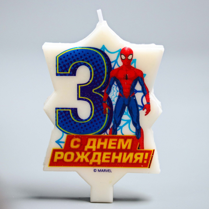 Свеча в торт 3 "С Днем Рождения", Человек-паук, 5 х 8 см 