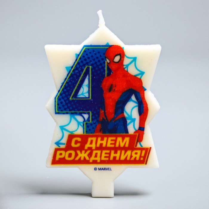 Свеча в торт 4 "С Днем Рождения", Человек-паук, 5.1 х 8 см 