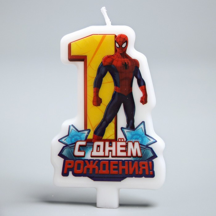 Свеча в торт "С днем рождения", цифра 1, Человек-Паук 