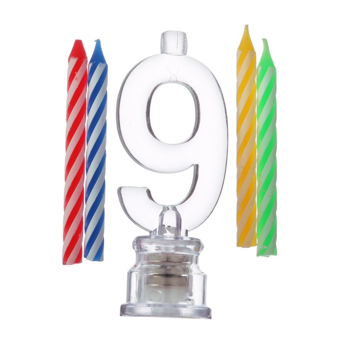 Набор свечей в торт + световая цифра "9" 