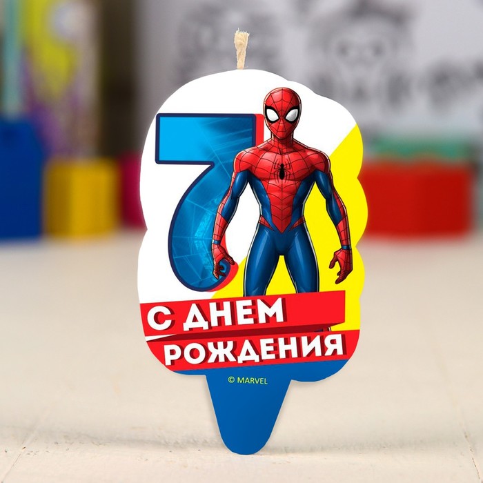 Свеча в торт 7 "С Днем Рождения", Человек-паук 