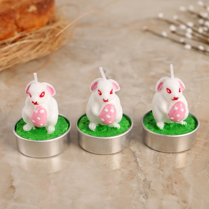 Набор пасхальных свечей "Белый кролик", 4×6см, 3 шт 