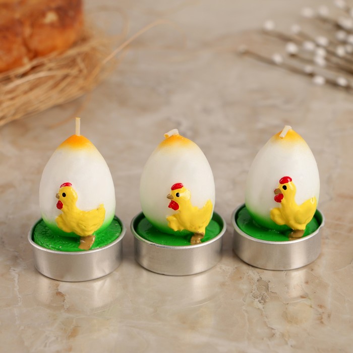 Набор пасхальных свечей "Яйцо. Цыплёнок", 4×6 см, 3шт 