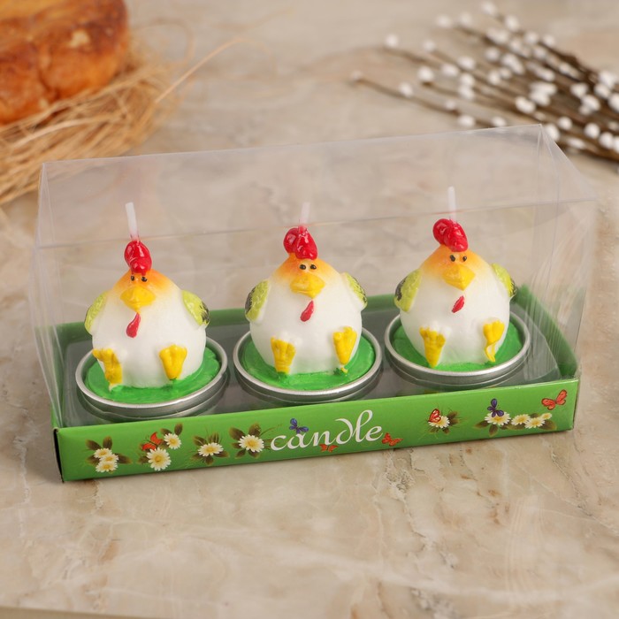 Набор пасхальных свечей "Яйцо. Петушок", 4×6 см, 3 шт 