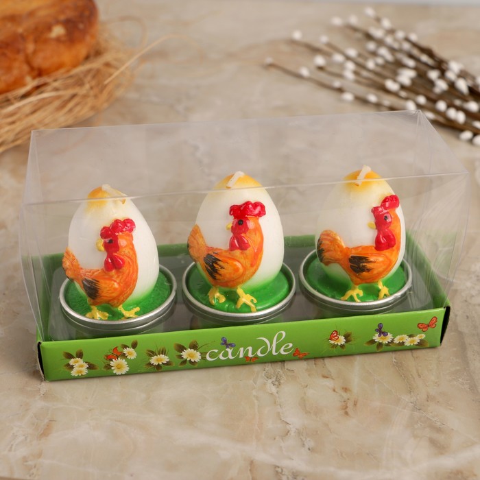 Набор пасхальных свечей "Яйцо. Петушок", 4×6 см, 3 шт 