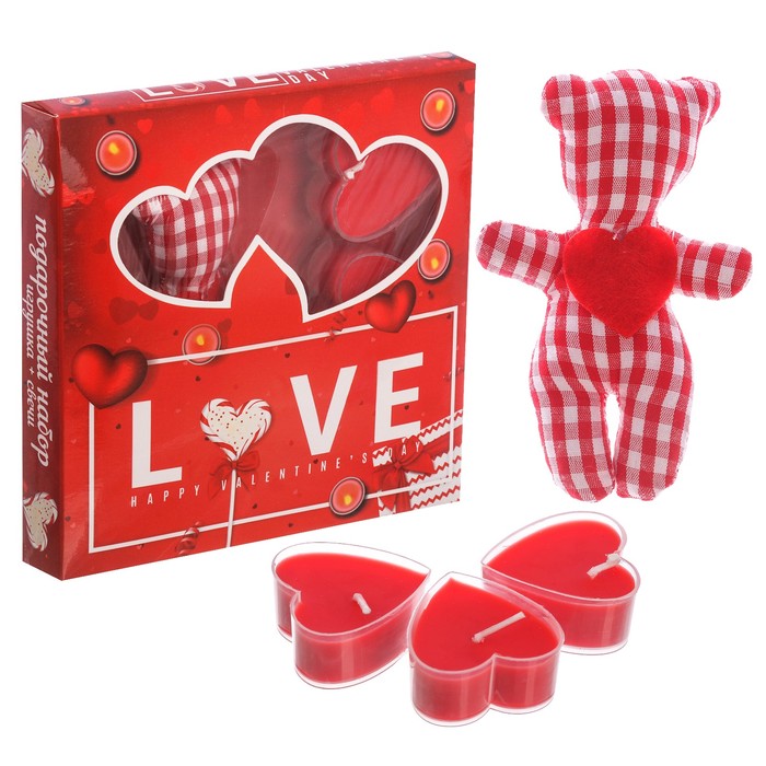 Набор игрушка и 3 свечи "Love!" 