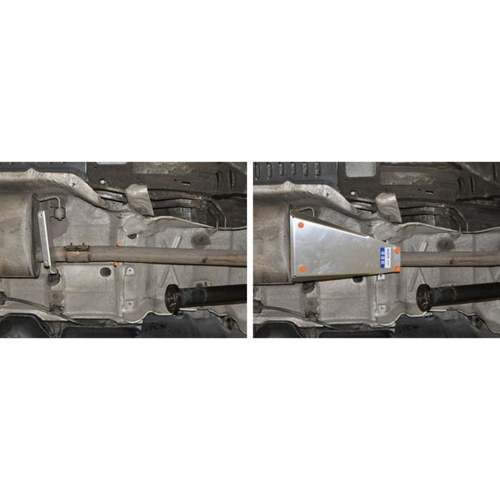 Защита глушителя АвтоБРОНЯ для Volkswagen Transporter (V - 2.0d) 2003-2015 2015-н.в., сталь 2 мм, с крепежом, 111.05833.1 