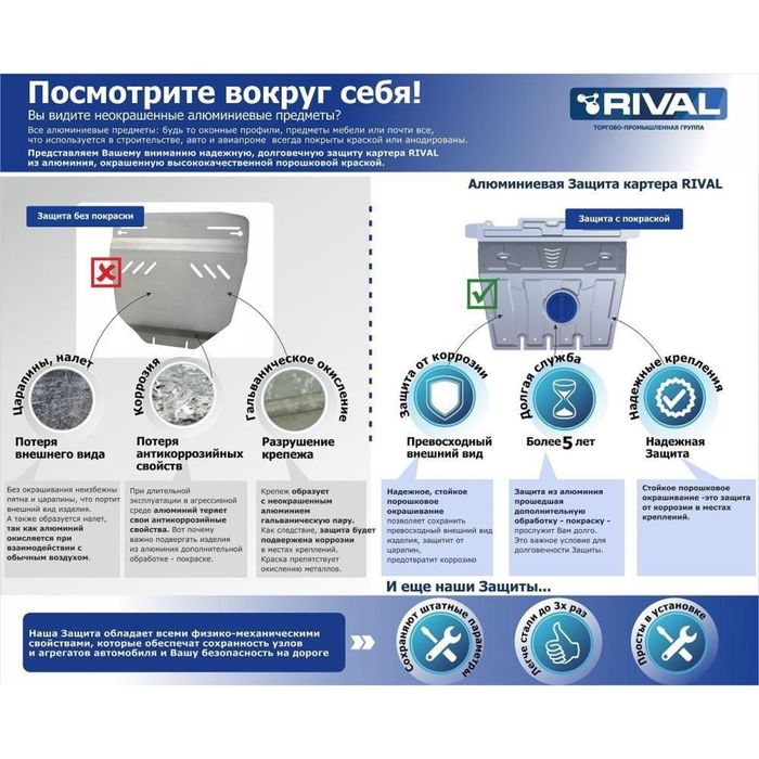 Защита картера и КПП Rival для Kia Sorento (V - 2.2d; 2.4) 2012-, крепеж в комплекте, алюминий 4 мм 