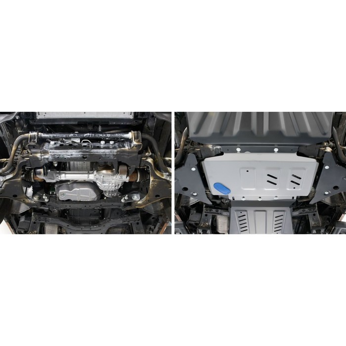 Защита картера Rival для Mercedes-Benz X-Class (V - 2.3TD) 4WD 2018-н.в./Nissan Navara (V - 2.5d; 3.0d) 2005-2015/Nissan Pathfinder (V - 2.5d; 3.0d; 4.0) 2005-2015, алюминий 4 мм, с крепежом, 333.4165.2 