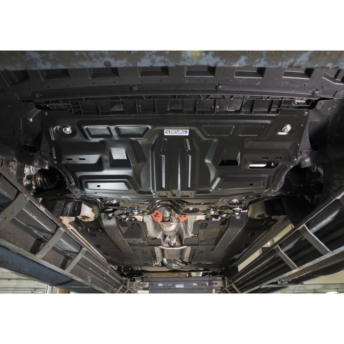 Защита картера и КПП Rival для Volkswagen Polo V, V рестайлинг седан (V - 1.6 85 л.с., 90 л.с., 105 л.с., 110л.с.; 1.4 125л.с.) 2010-2015 2015-н.в., сталь 2 мм, с крепежом, 111.5842.1 