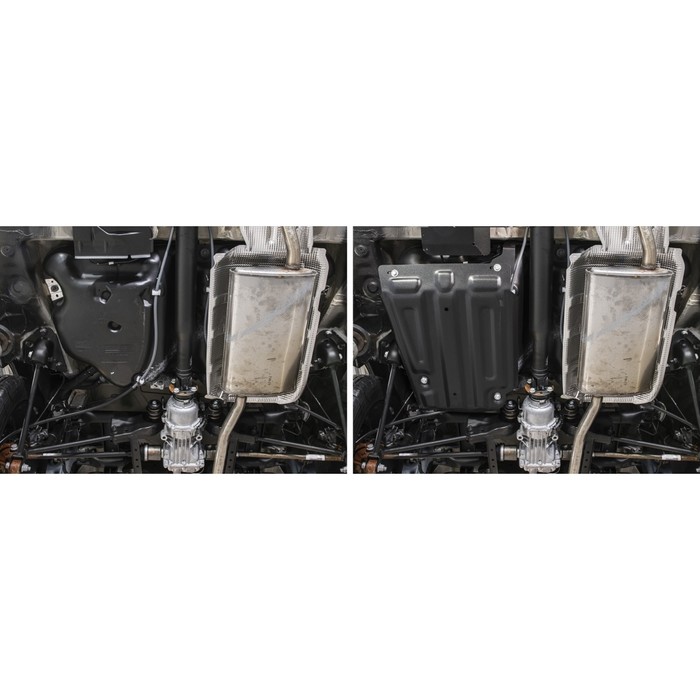 Защита топливного бака Rival для Renault Duster I, I рестайлинг (V - 1.6; 2.0; 1.5d) 4WD 2011-2015 2015-н.в., сталь 2 мм, с крепежом, 111.4718.1 