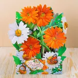 Открытка трёхмерная "С Днем Рождения" герберы, ромашки, А5 