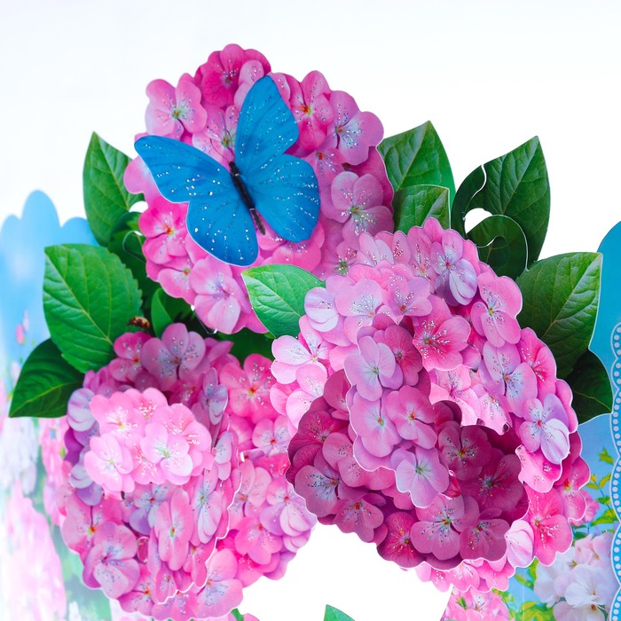 Открытка трёхмерная "С Днём Рождения!" цветы, бабочка 