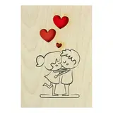 Открытка деревянная "Мальчик и девочка" 