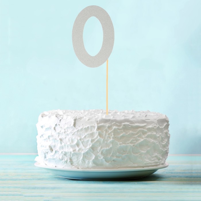Топпер в торт "0" цвет серебро, набор 6 штук 