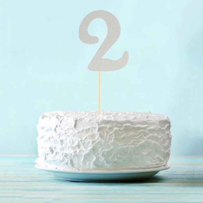 Топпер в торт "2" цвет серебро, набор 6 штук 