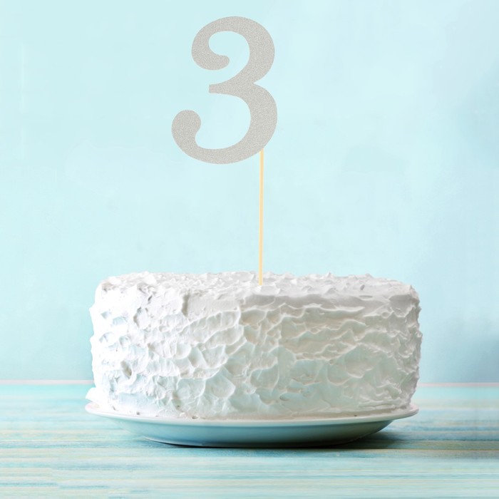 Топпер в торт "3" цвет серебро, набор 6 штук 