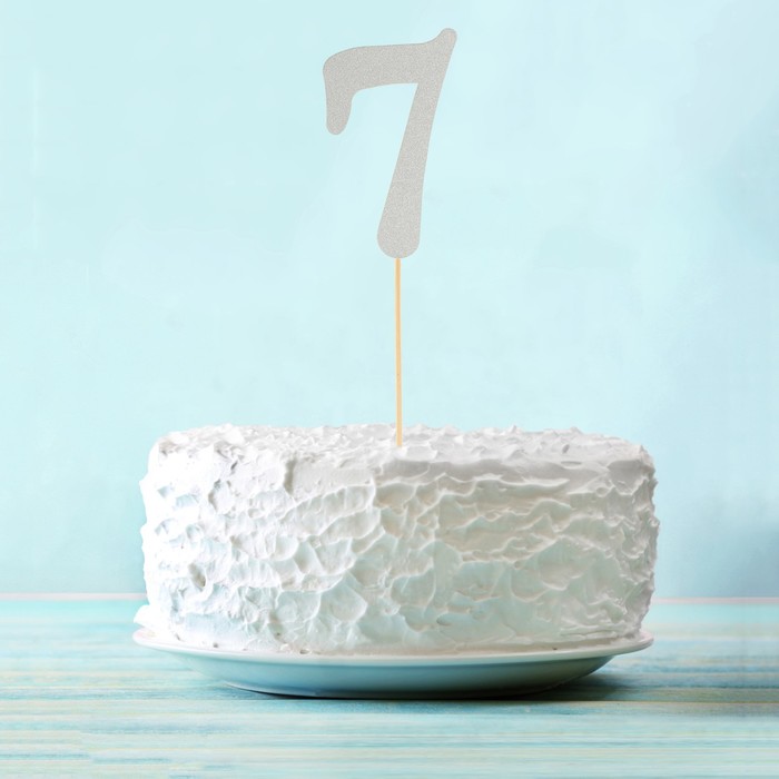 Топпер в торт "7" цвет серебро, набор 6 штук 