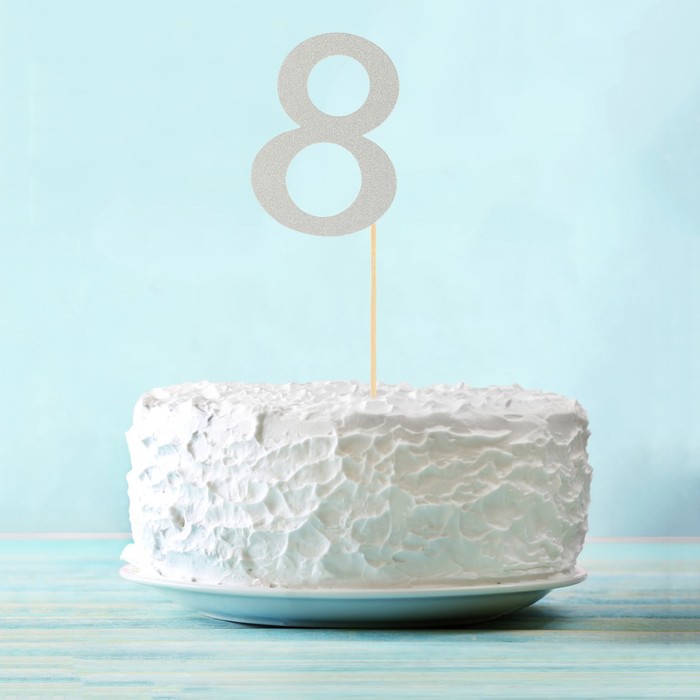 Топпер в торт "8" цвет серебро, набор 6 штук 