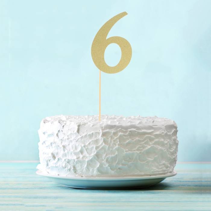 Топпер в торт "6" цвет золото, набор 6 штук 