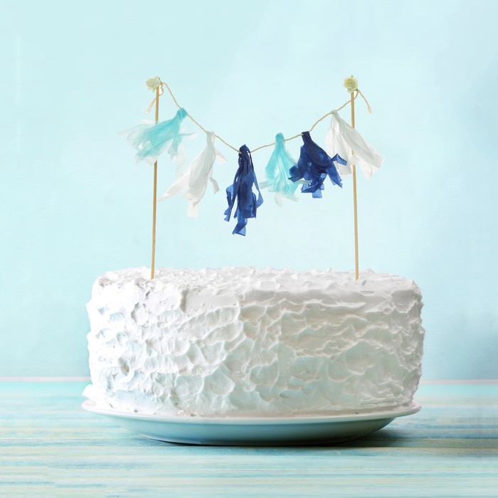 Украшения для торта "Дыхание моря" тассел гол+синий+белый 