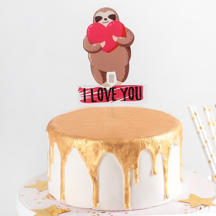 Топпер на торт 14,5x8 "Влюблённый ленивец" 