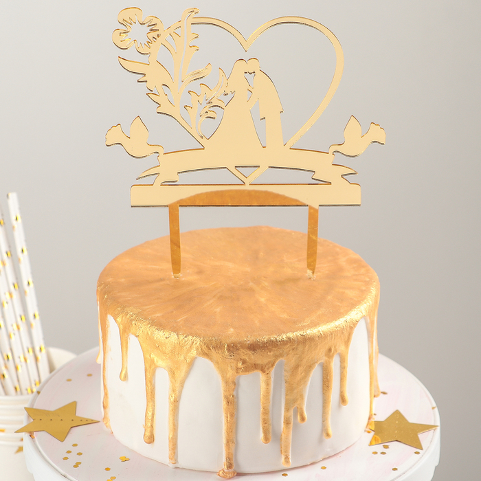 Топпер на торт 13х18 "Любовь навсегда", цвет золото 