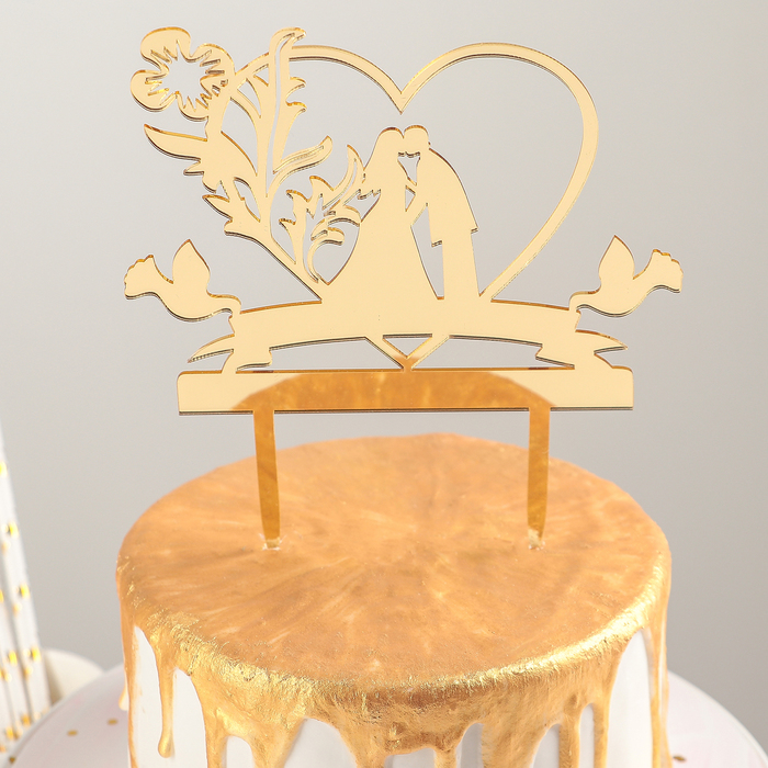 Топпер на торт 13х18 "Любовь навсегда", цвет золото 