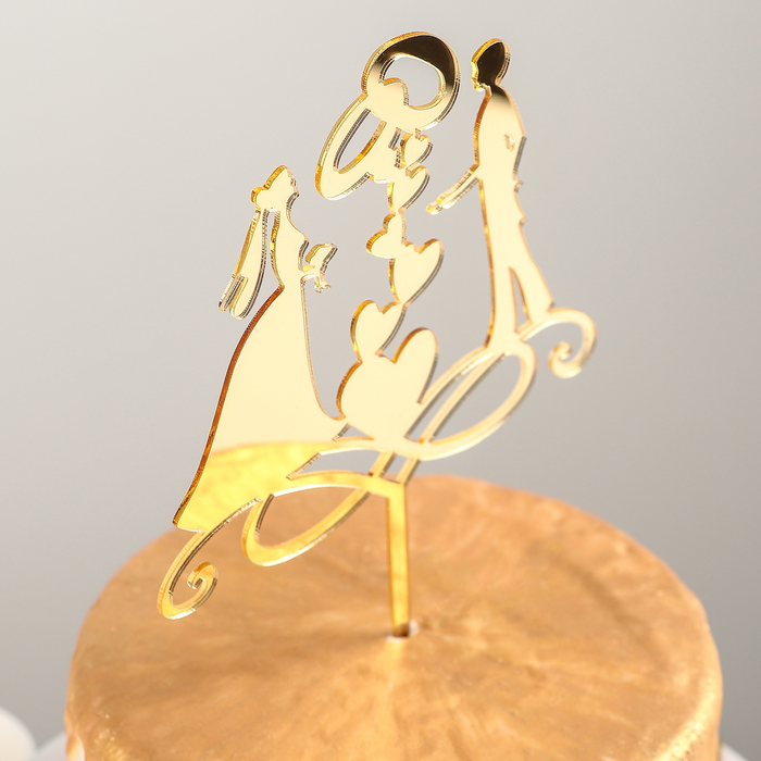 Топпер на торт 13х18 "Обручальные кольца", цвет золото 
