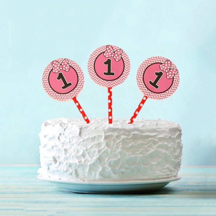Украшение для торта "1"цвет Микс (набор 6 шт) 