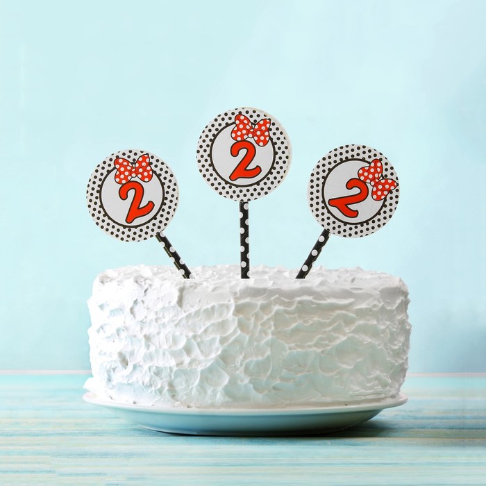 Украшение для торта "2" в горошек (набор 6 шт) 