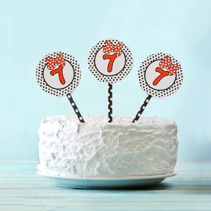 Украшение для торта "7", набор 6 шт., цвета МИКС 