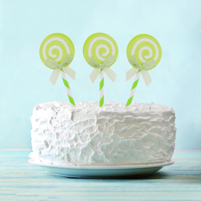 Набор для украшения торта "Карамелька" с бантиком, набор 6 шт., цвет зелёный 