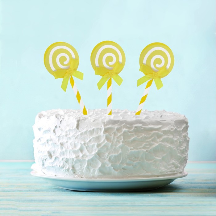 Набор для украшения торта "Карамелька" с бантиком, набор 6 шт., цвет жёлтый 