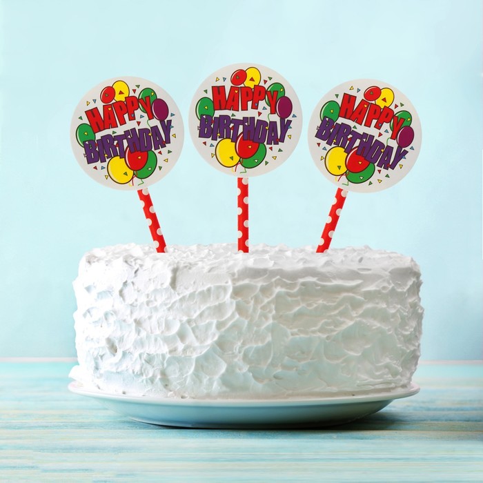 Топпер "С Днем рождения" воздушные шарики (6 шт на держателе) 