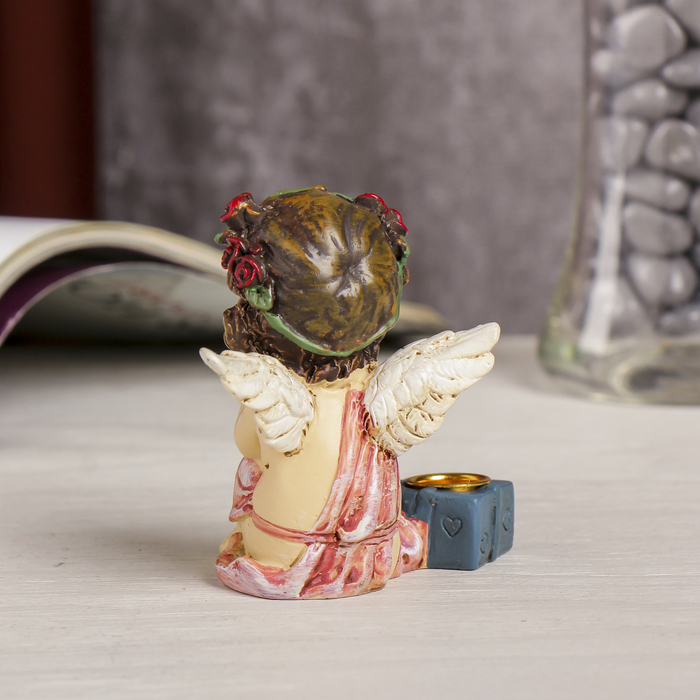 Сувенир полистоун подсвечник "Ангел в веночке с розами" МИКС 8х5,5х7,5 см 