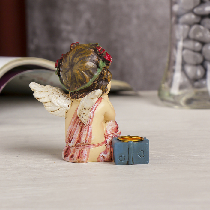 Сувенир полистоун подсвечник "Ангел в веночке с розами" МИКС 8х5,5х7,5 см 