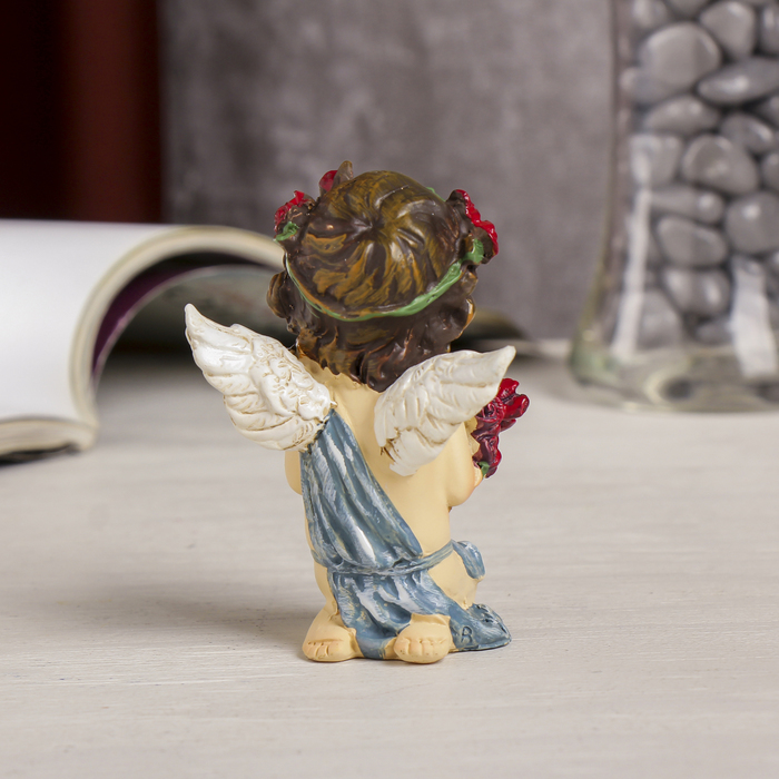 Сувенир полистоун "Ангел в веночке с розами с мишкой/букетом" МИКС 8,5х6х4,5 см 