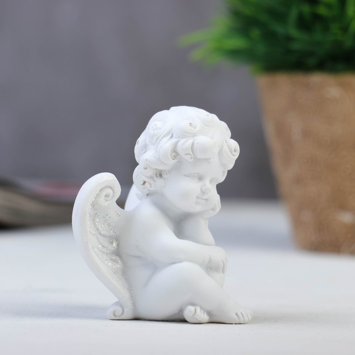 Сувенир полистоун "Белоснежный ангел с кудрями и блёстками на крыльях" МИКС 7х5,7х5,5 см 