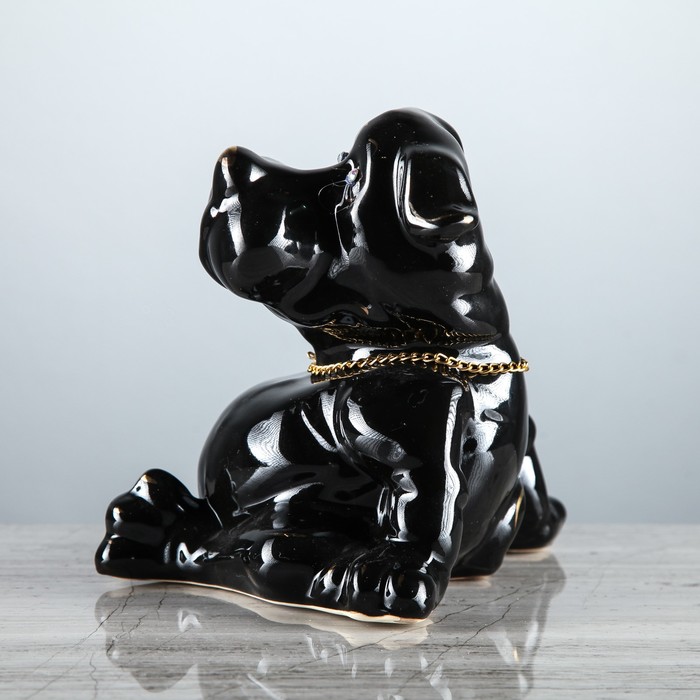 Фигура садовая "Собака Толстопуз с ошейником", чёрный 