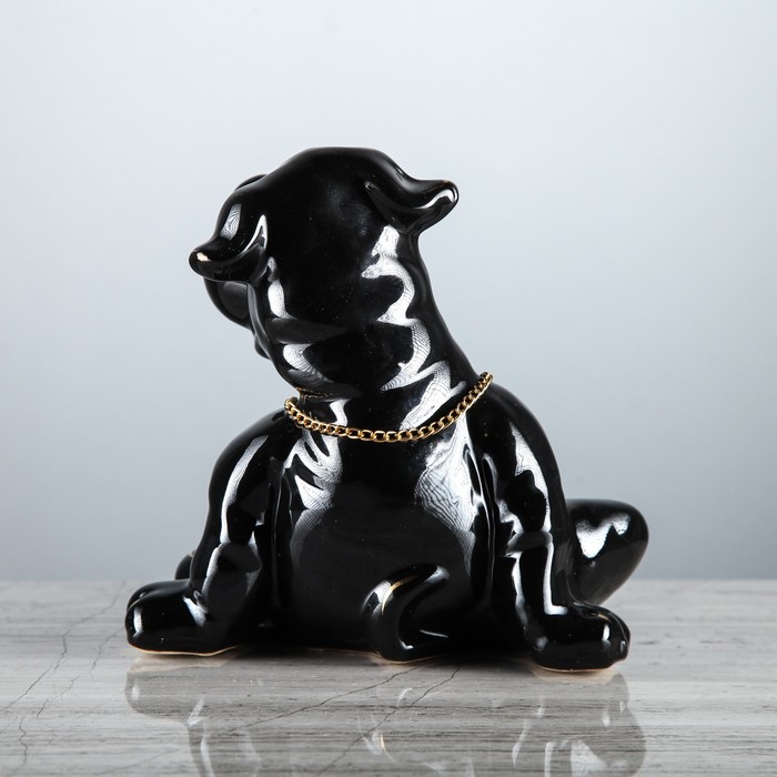 Фигура садовая "Собака Толстопуз с ошейником", чёрный 