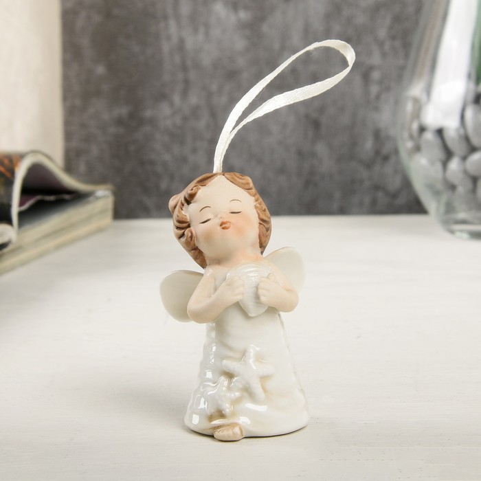 Сувенир керамика подвеска "Ангел-малыш в платье с ракушками" 7,2х4,2х4,5 см 