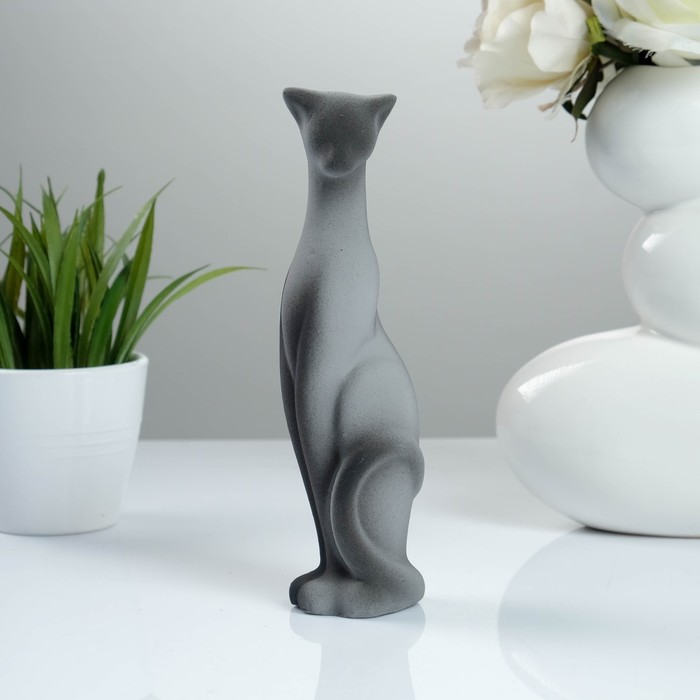 Фигура "Кошка Багира" наклоненная подпал серая/черный подпал 4 × 5 × 20 см 008 