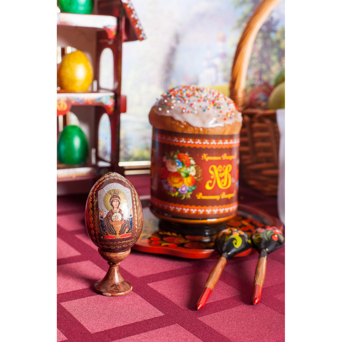 Сувенир Яйцо на подставке икона "Божья Матерь Неупиваемая чаша" 