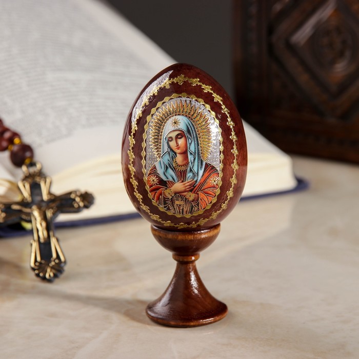 Сувенир Яйцо на подставке икона "Божья Матерь Умиление" 