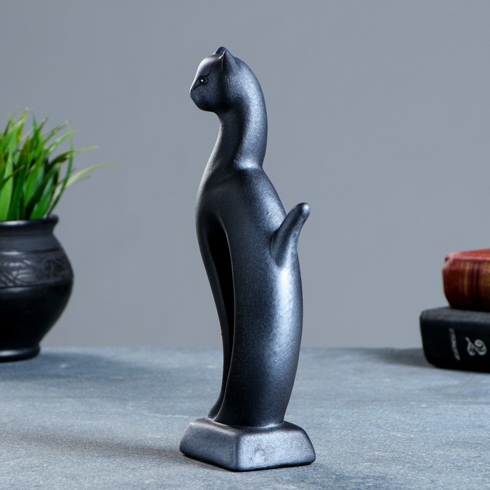 Фигура "Кошка Рысь" чёрная с серебром 7 × 5 × 21 см 082 