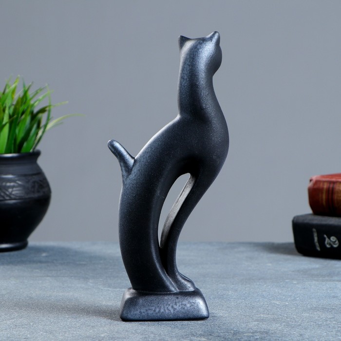 Фигура "Кошка Рысь" чёрная с серебром 7 × 5 × 21 см 082 