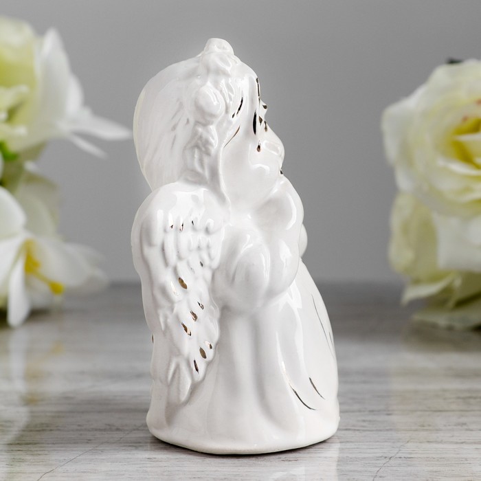 Статуэтка "Ангел девочка", глянец белый, золото, 12 см 