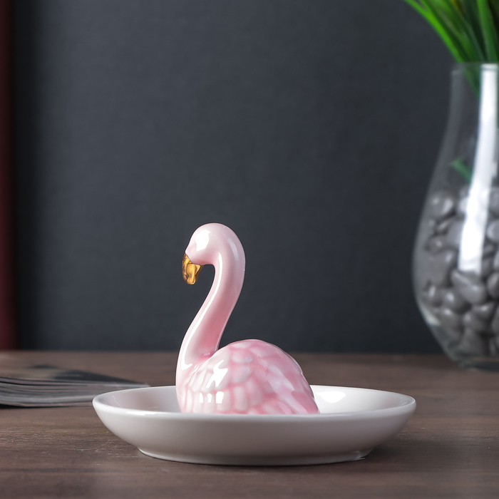 Сувенир керамика подставка под кольца "Фламинго" розовый 7,2х11х11 см 4439219 