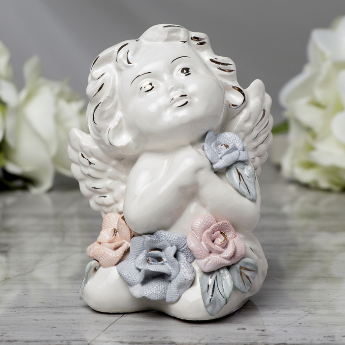 Статуэтка "Ангел с цветами" лепка, 12 см МИКС 